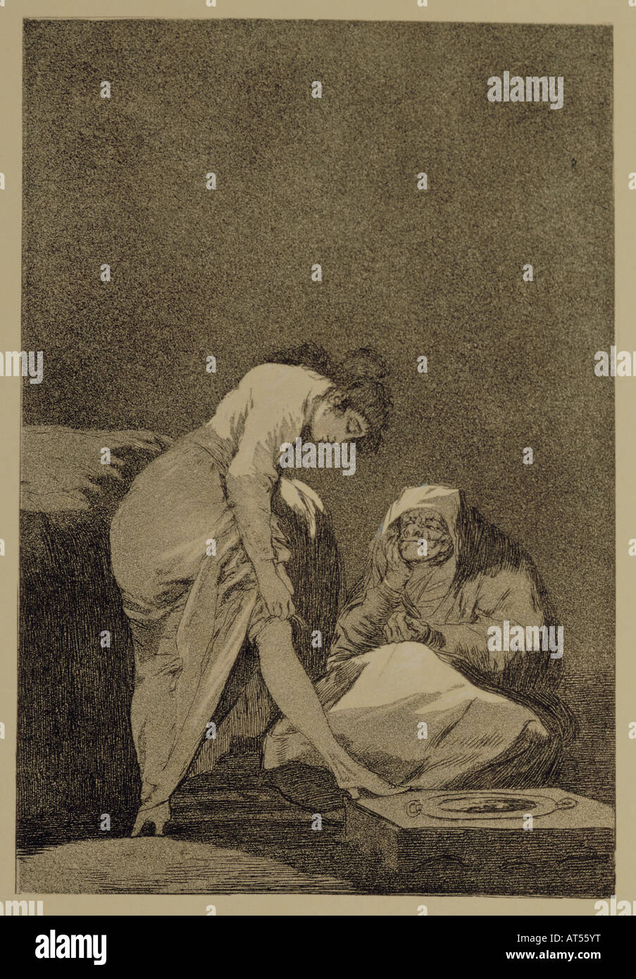 Bildende Kunst, Goya y Lucientes, Francisco de (1746 - 1828), Grafik, Radierung, "Bien tirada Esta', aus der Serie 'Los Caprichos' (Caprices), 1796 / 1797, 18,6 cm x 12,5 cm, Privatsammlung, Artist's Urheberrecht nicht gelöscht werden Stockfoto