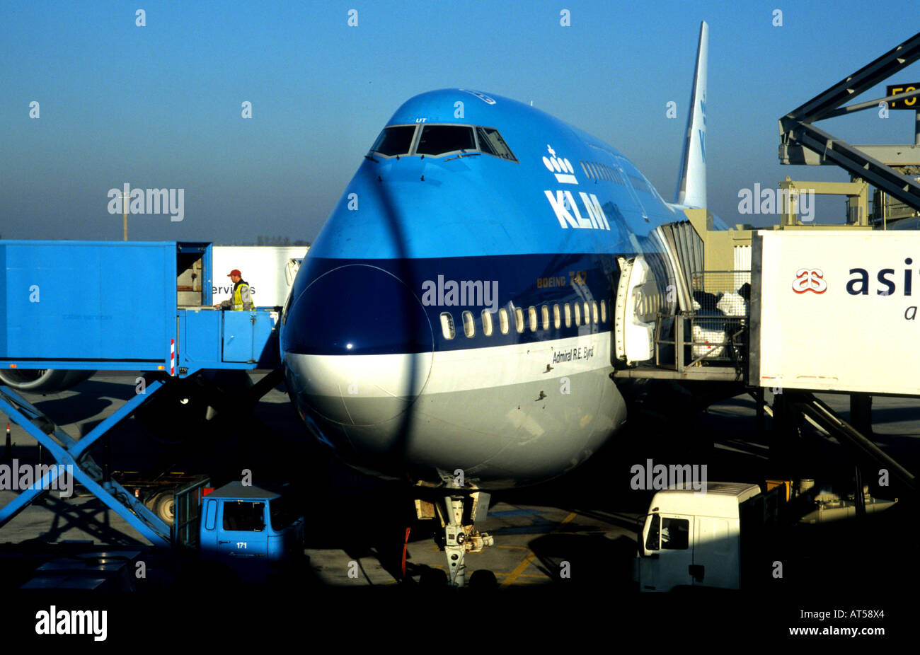 Schiphol KLM Airport Flugzeug Amsterdam Niederlande Stockfoto