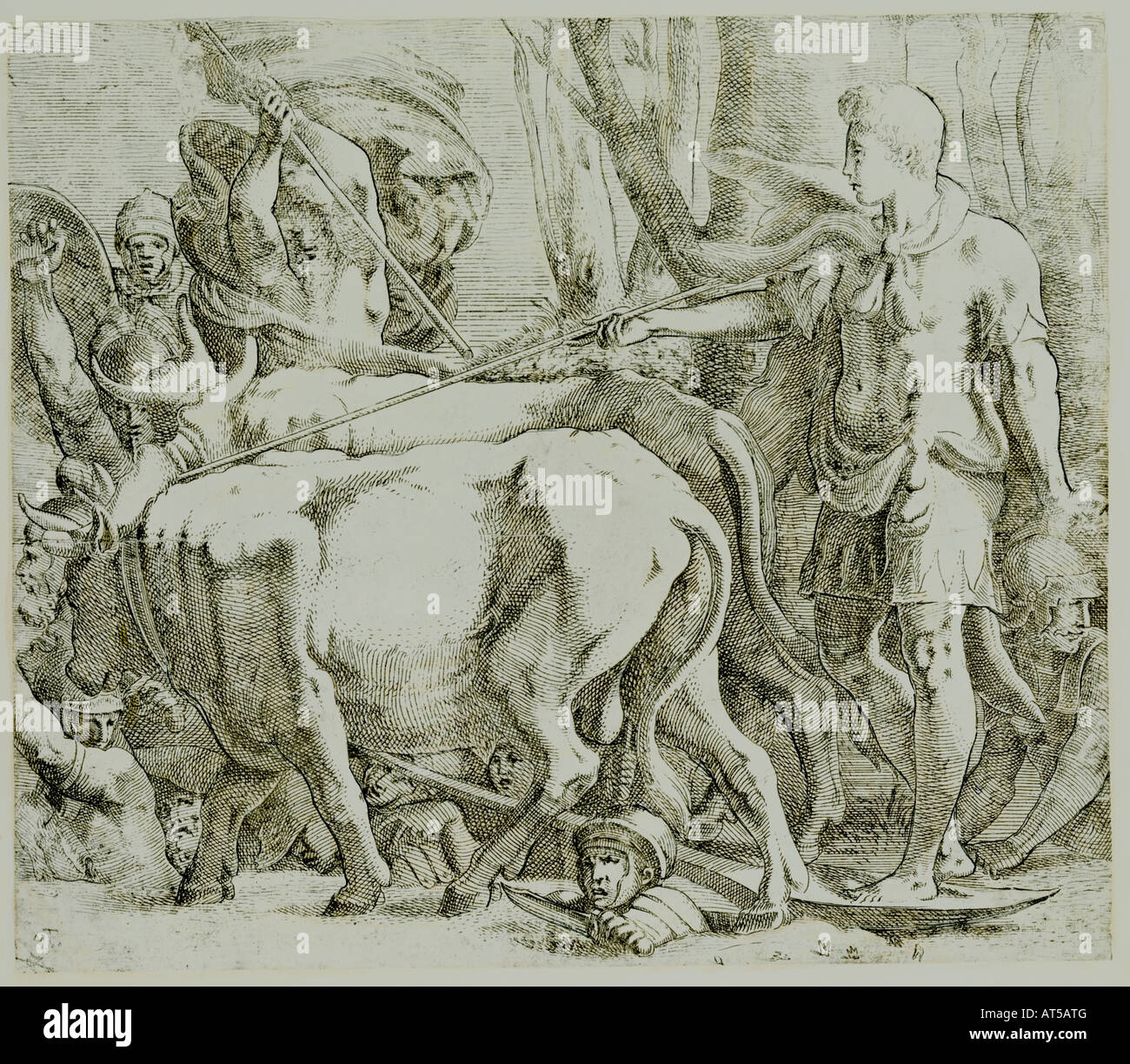 Bildende Kunst, Manierismus, Ätzen, von Antonio Fantuzzi (aktiv in Fontainebleau, Frankreich, 1537-1545), 23,2 cm x 26,1 cm, Privatsammlung, Artist's Urheberrecht nicht gelöscht werden Stockfoto