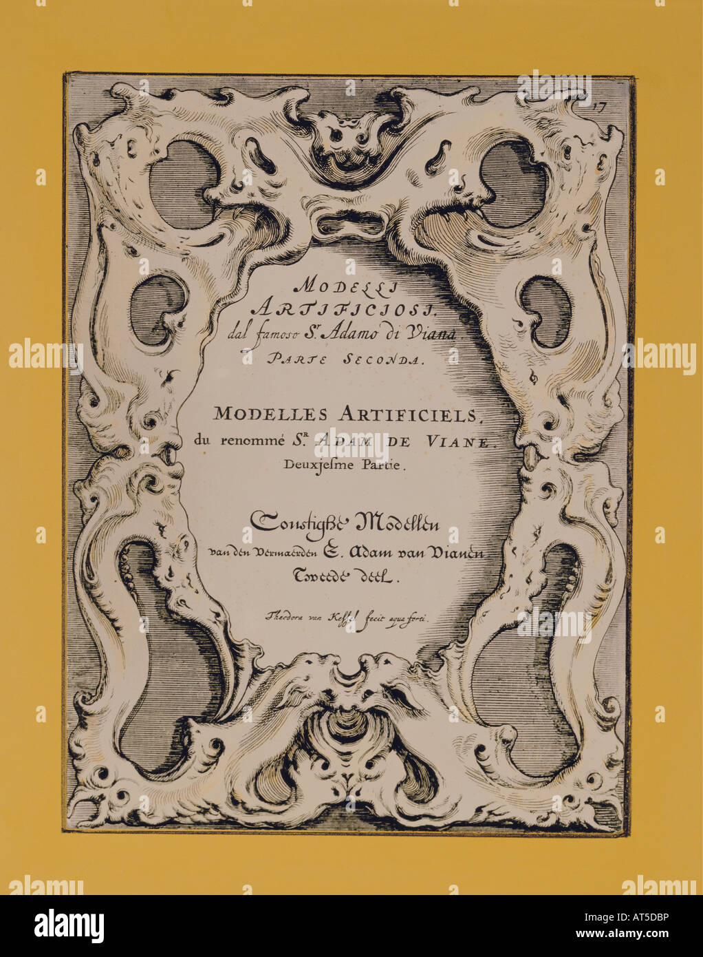 Bildende Kunst, Manierismus, Kupferstich, Titelseite, bin odelli Artificiosi', von Adam van Vianen (1568 - 1627), privaten Sammlung, Artist's Urheberrecht nicht gelöscht werden Stockfoto
