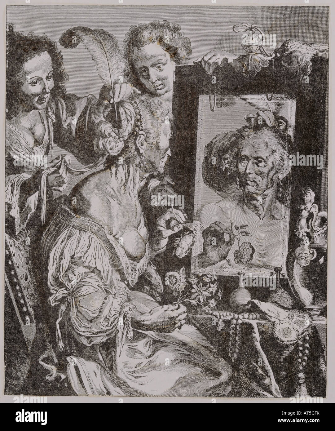 Bildende Kunst, Rubens, Peter Paul (1577-1640), Kupferstich, kokett alte Frau, ca. 1630, Privatsammlung, Artist's Urheberrecht nicht gelöscht werden Stockfoto