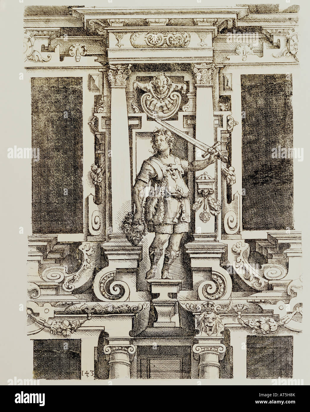 Bildende Kunst, Manierismus, Ätzen, von "Architectura", durch Wendel Dietterlin, Nürnberg, 1598, Privatsammlung, Artist's Urheberrecht nicht gelöscht werden Stockfoto