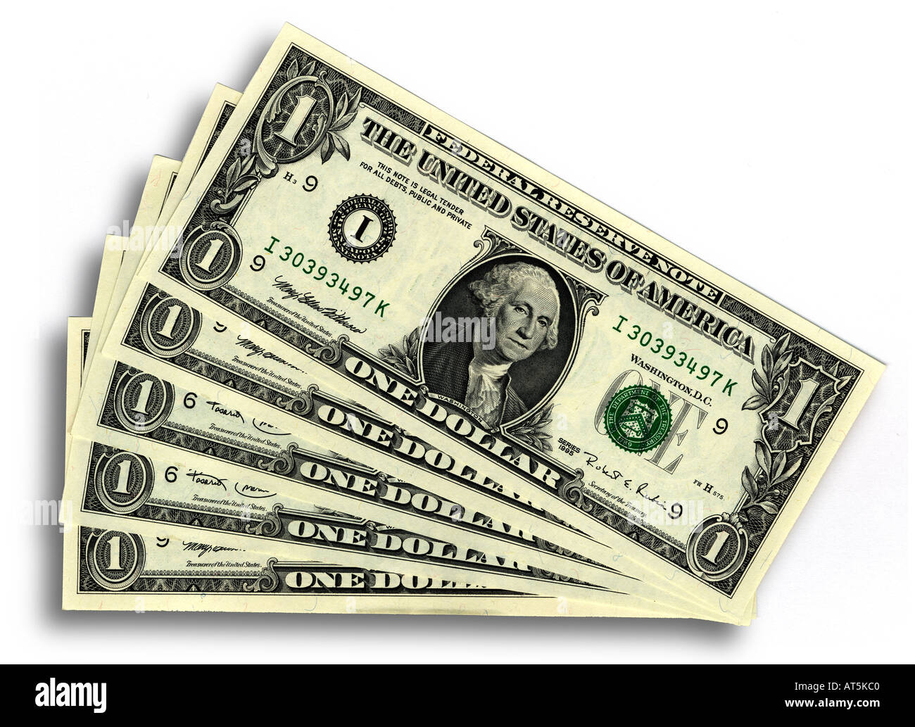 fünf 1-Dollar-Scheine U.S. Stockfoto