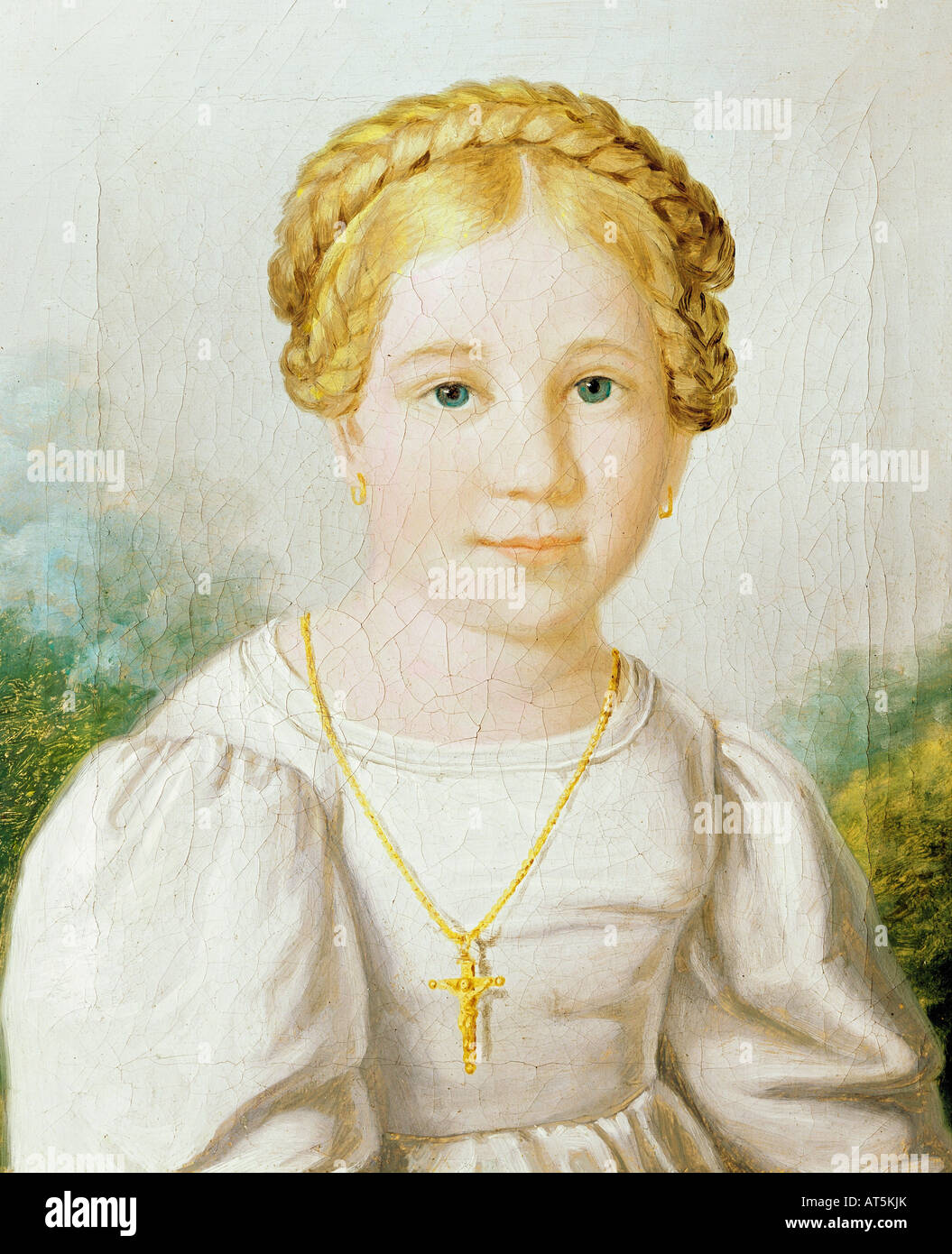 Bildende Kunst, Romantik, "Barbara Hilmer im Alter von sechs Jahren', Gemälde von Korbmann, 1832, Öl auf Leinwand, Stadtmuseum, München,, Artist's Urheberrecht nicht gelöscht werden Stockfoto