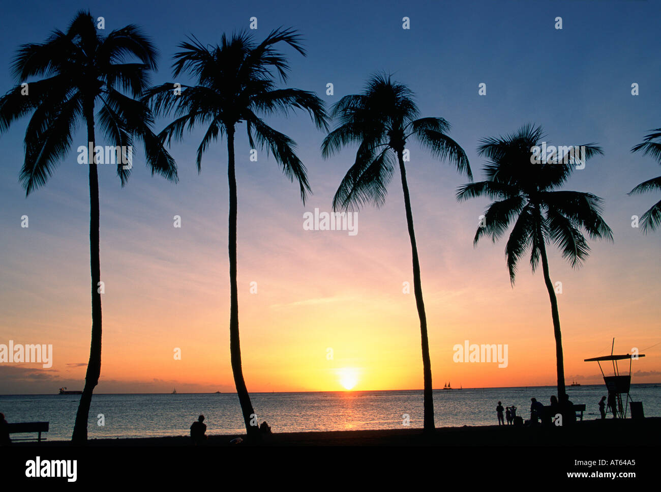 Sonnenuntergang Waikiki Oahu Hawaii USA Stockfoto