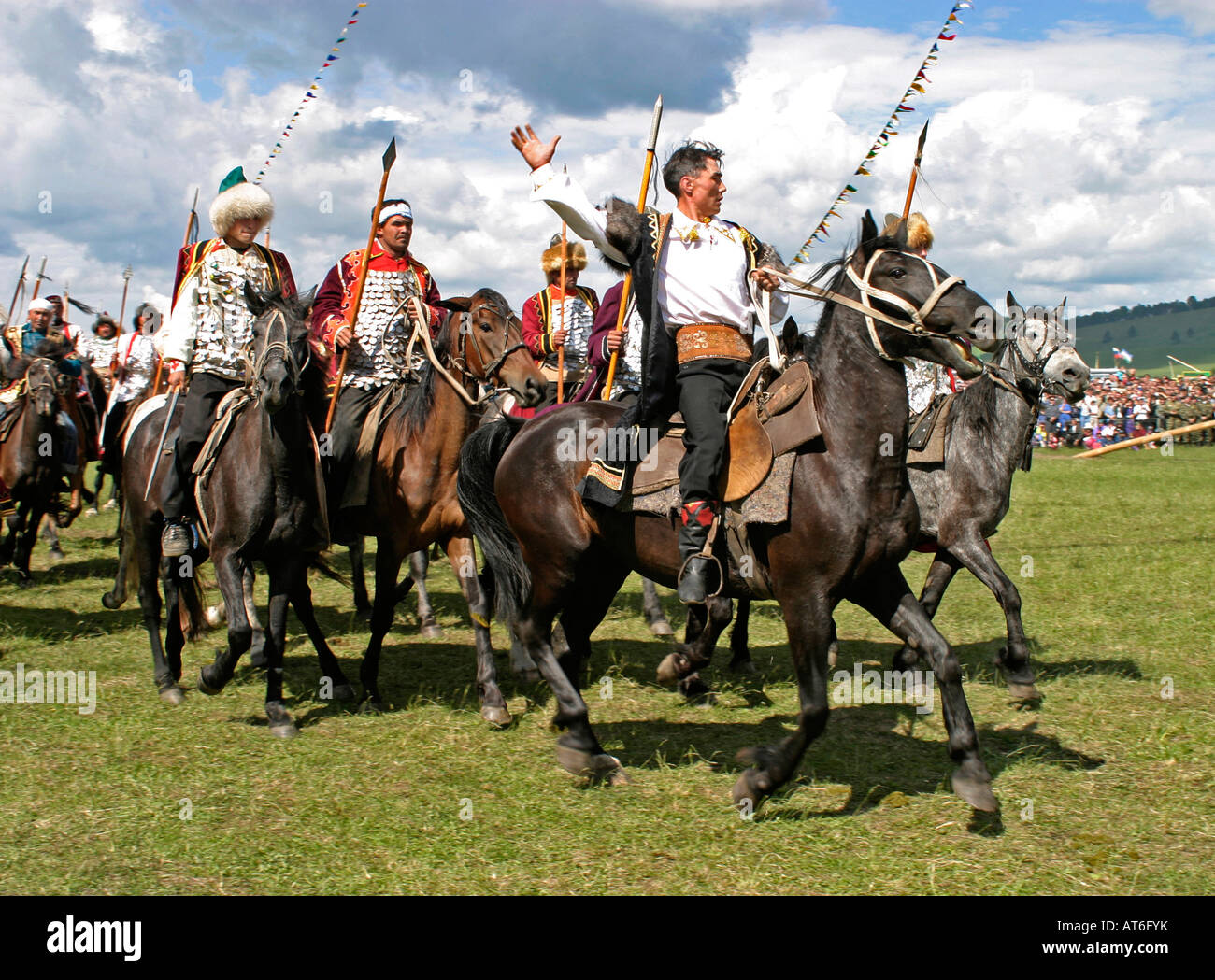 Reenactment der Salavat Yulayevs Lebens 250. Anniv. Sabantuy Festival Salavat reg.  Republik Baschkortostan Russische Föderation Stockfoto