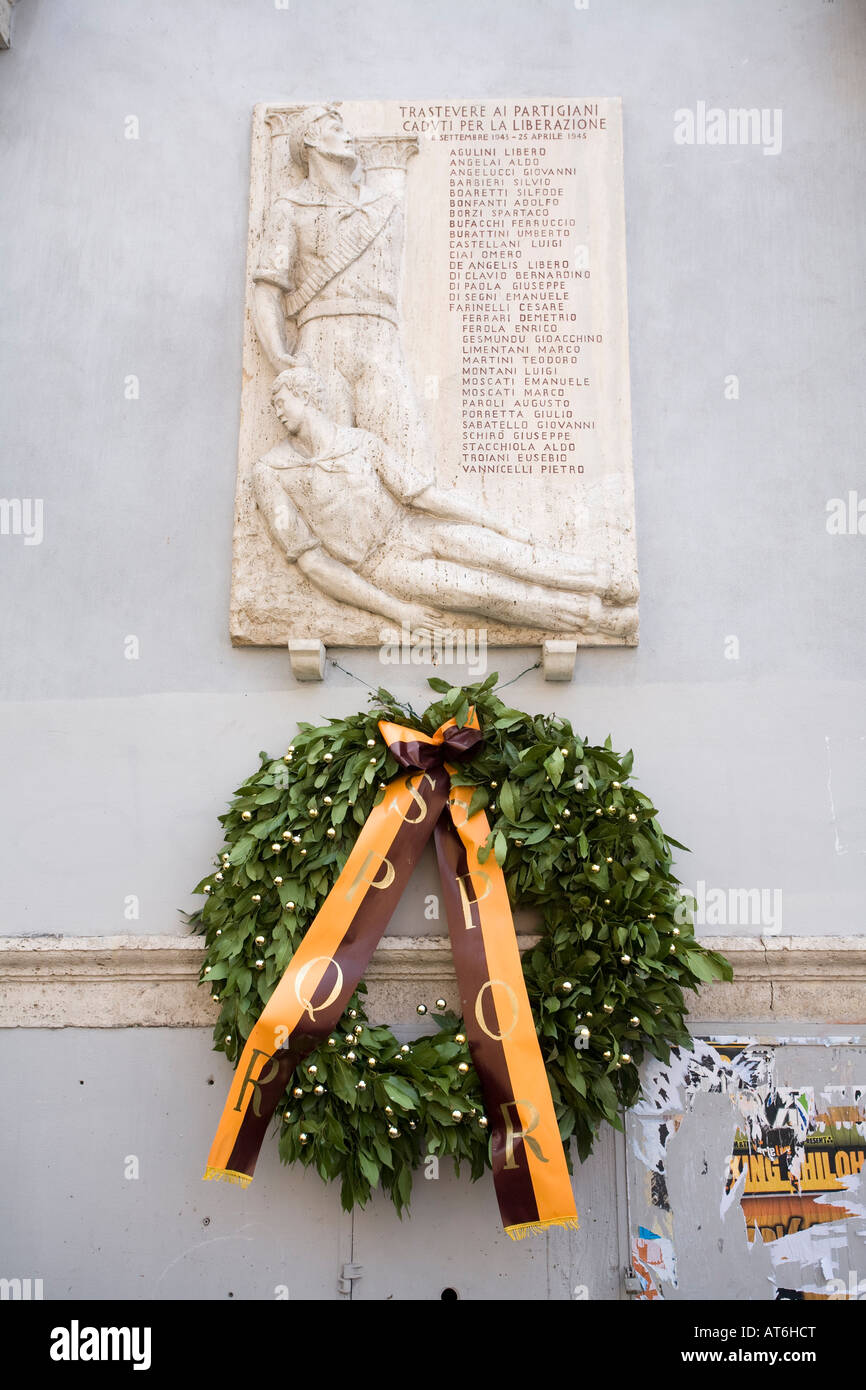 Gedenkstätte gewidmet die Trastevere Partisanen in Aktion während des zweiten Weltkriegs fiel Stockfoto