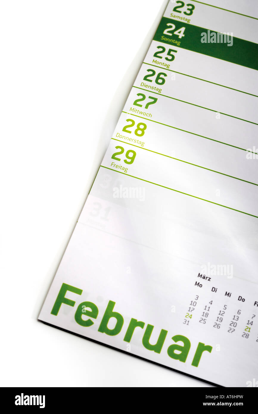 Kalenderblatt mit Schalttag 29. Februar Stockfoto