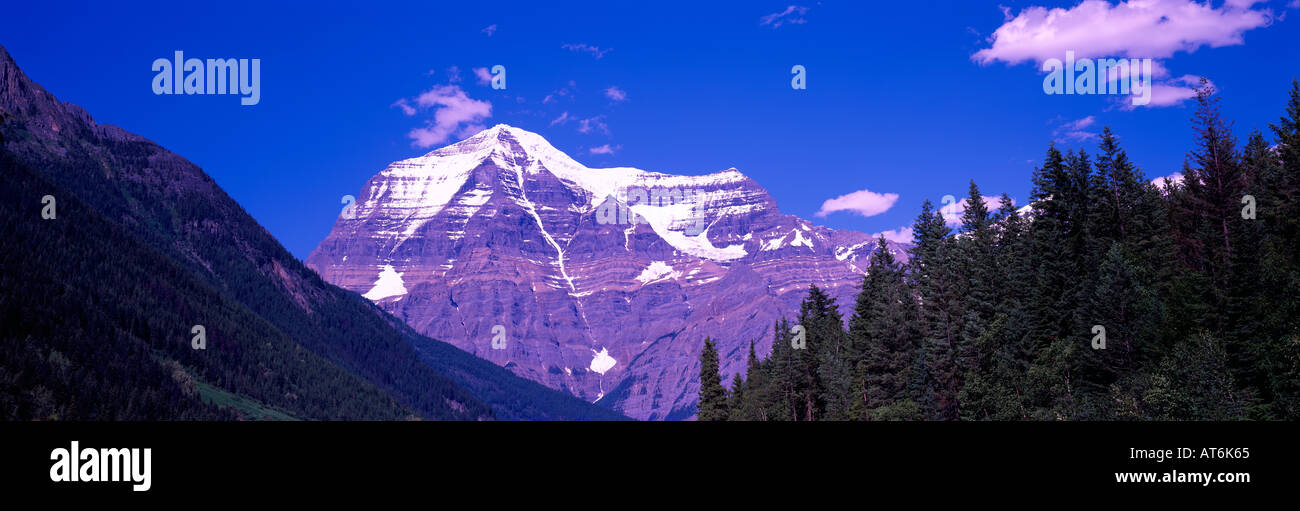 Mount Robson im Mount Robson Provincial Park in der kanadischen Rocky Mountains entlang Yellowhead Highway 16 British Columbia Kanada im Sommer Stockfoto