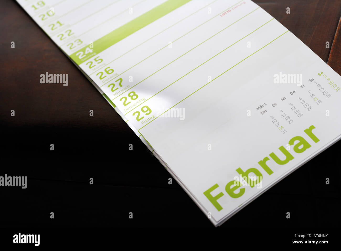 Kalenderblatt mit Schalttag 29. Februar Stockfoto