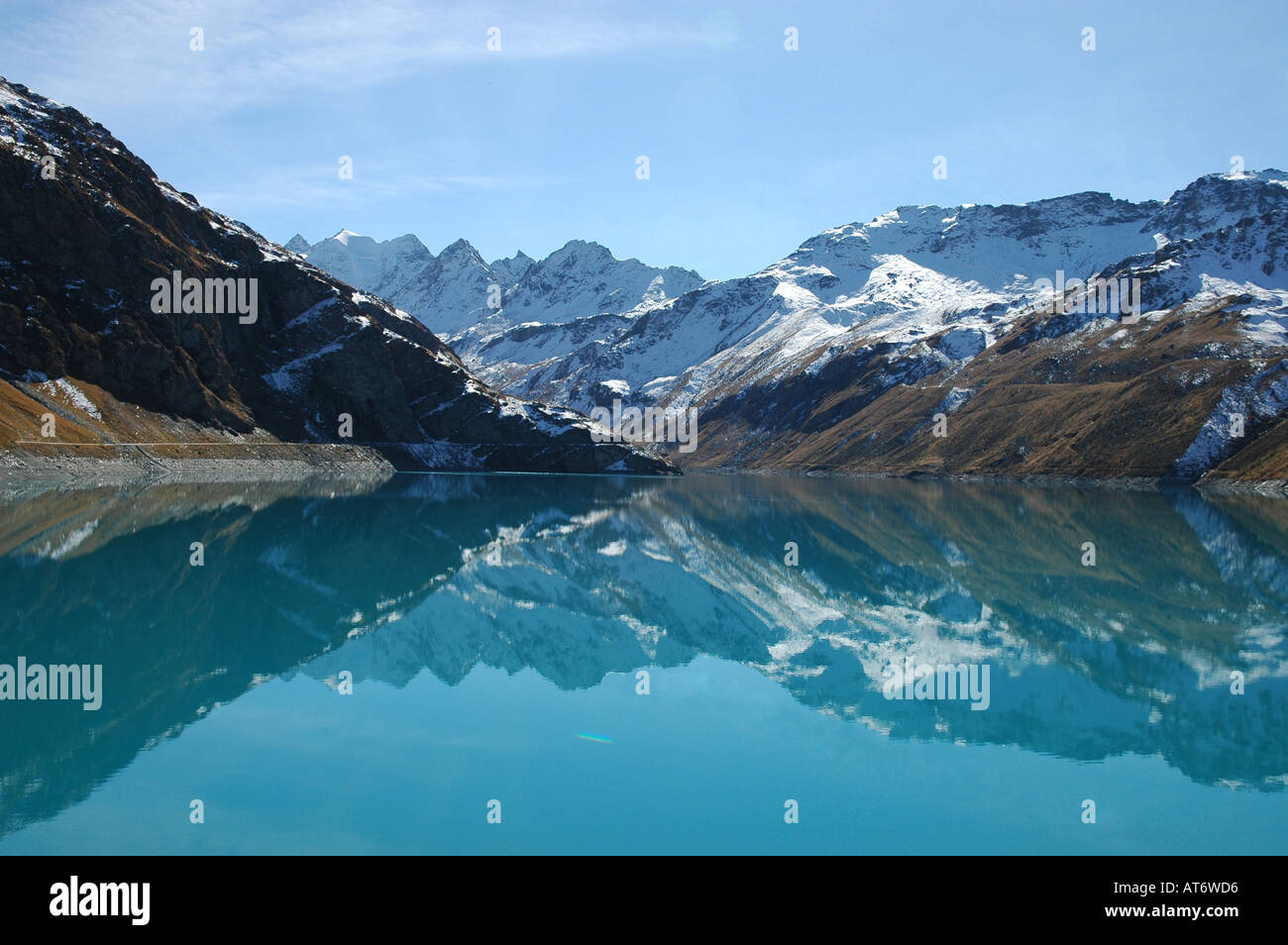 See-Moiry, Wasserkraft-Produktionsanlage, Moiry Gletscher, Wallis oder Wallis Alpen der Schweiz Stockfoto