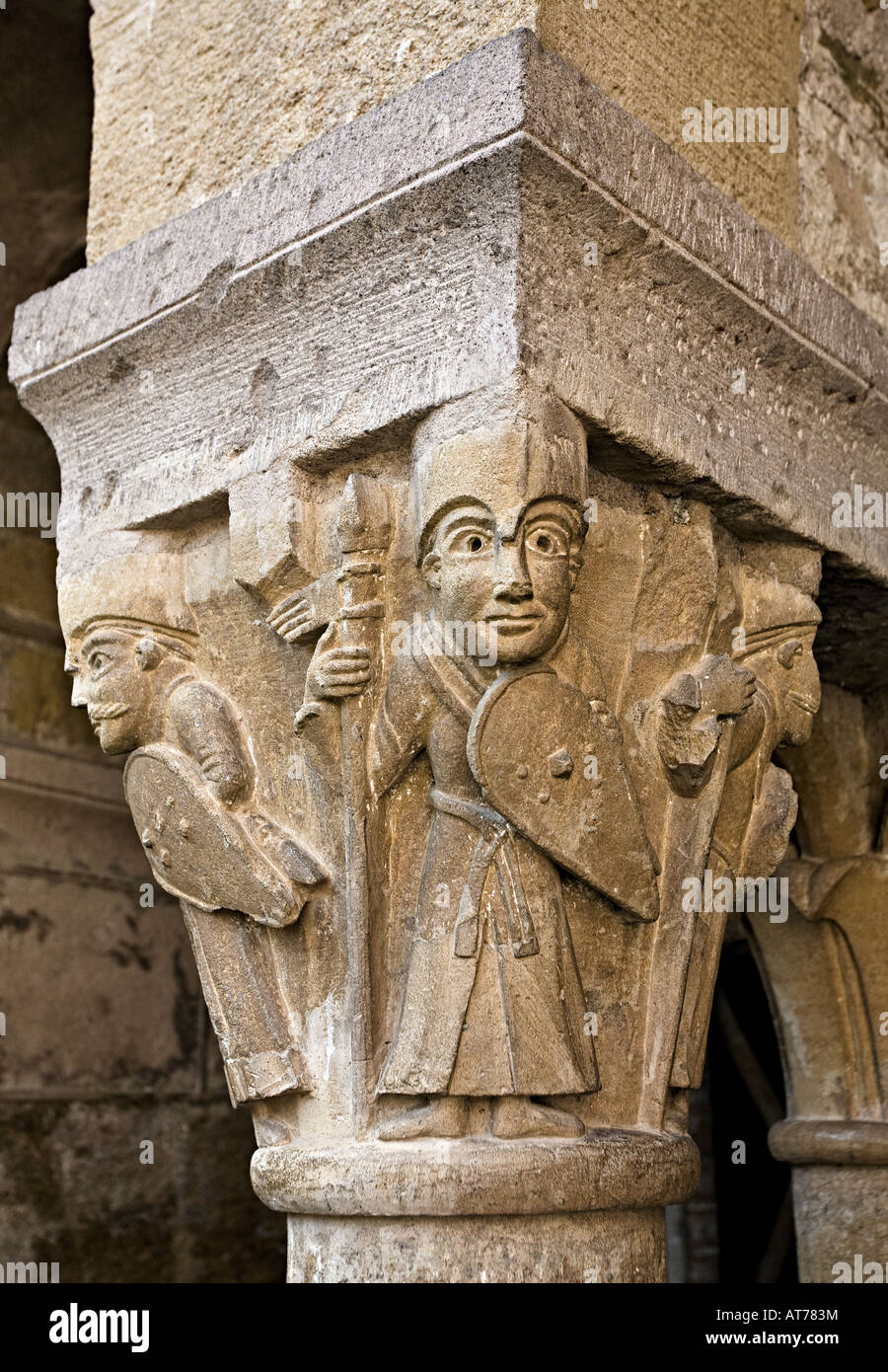 Skulptur in der Abtei von Conques, Aveyron, Frankreich. Stockfoto