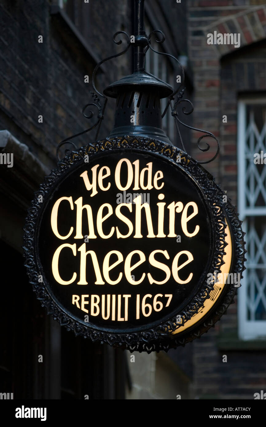 London Pub Schild, "Ye Olde Cheshire Cheese", UK Stockfoto