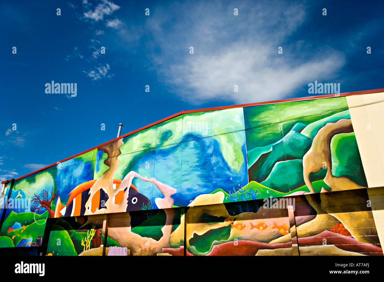 Wandkunst, Schwimmbad, Schule von Freyberg, Palmerston North, Neuseeland Stockfoto