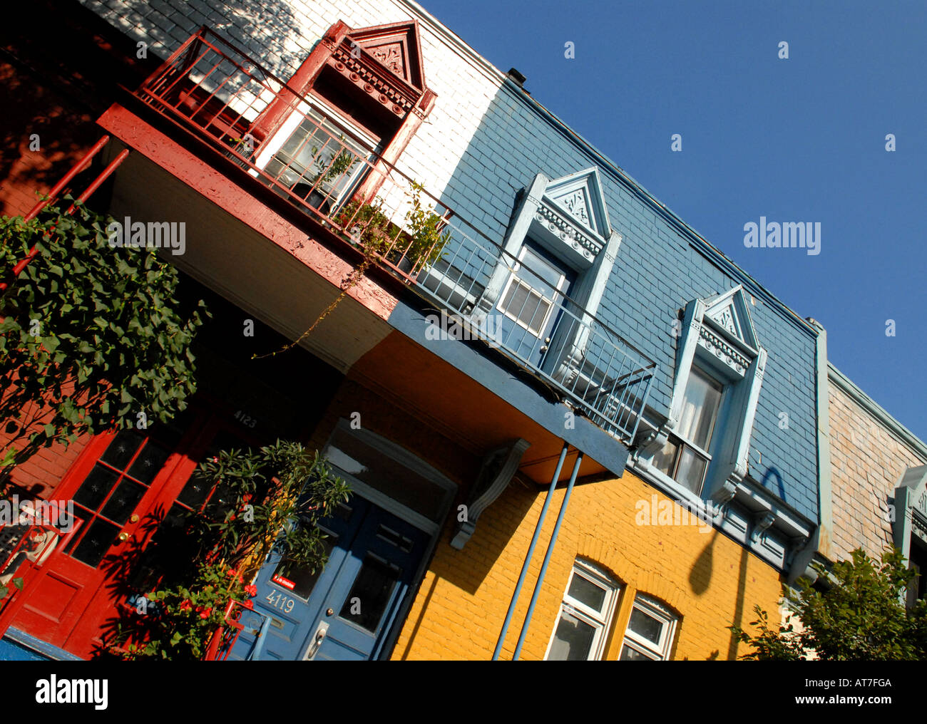 Bunte Häuser auf Saint Urbain Straße Plateau Mont-Royal Bereich Stadt Montreal Quebec Kanada Stockfoto