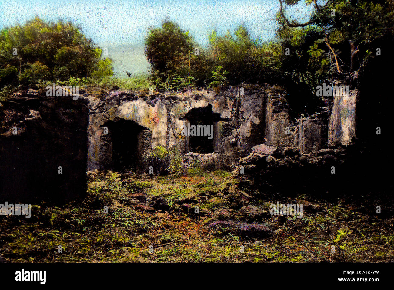 Ruinen von Kamehameha III-Sommer-Palast, auch bekannt als Kaniakapupu, im Nuuanu Valley auf der Insel Oahu Stockfoto