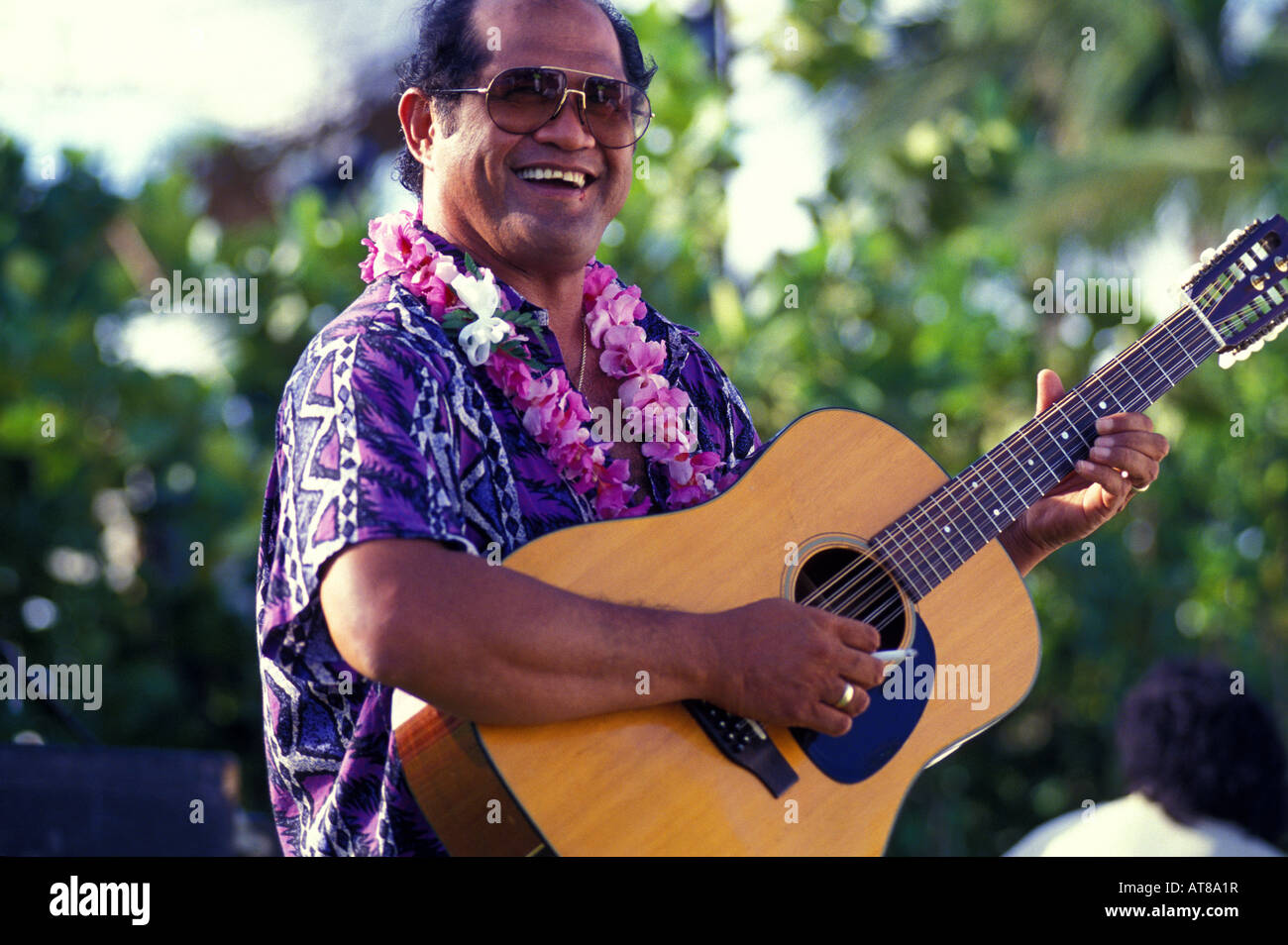 Ein Musiker beim Hawaiian slack Key Guitar festival Stockfoto
