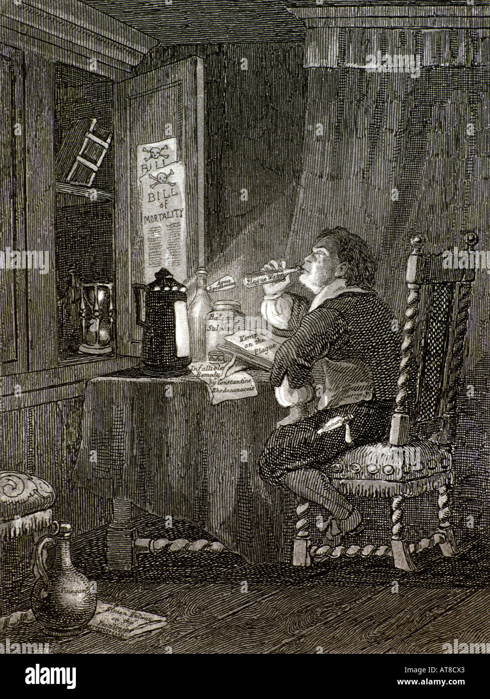 Wood Cut Blaize Tasting the Pest Medicines London England 1347-1350 Stockfoto