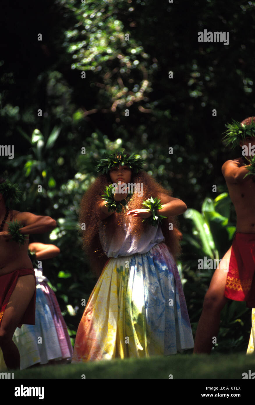 Prinz viel Hula Festival Auftritt beim Moanalua Gärten, Oahu Stockfoto