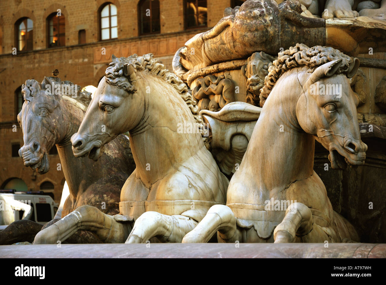 Die Pferde des Neptun-Brunnen in Florenz, Italien Stockfoto