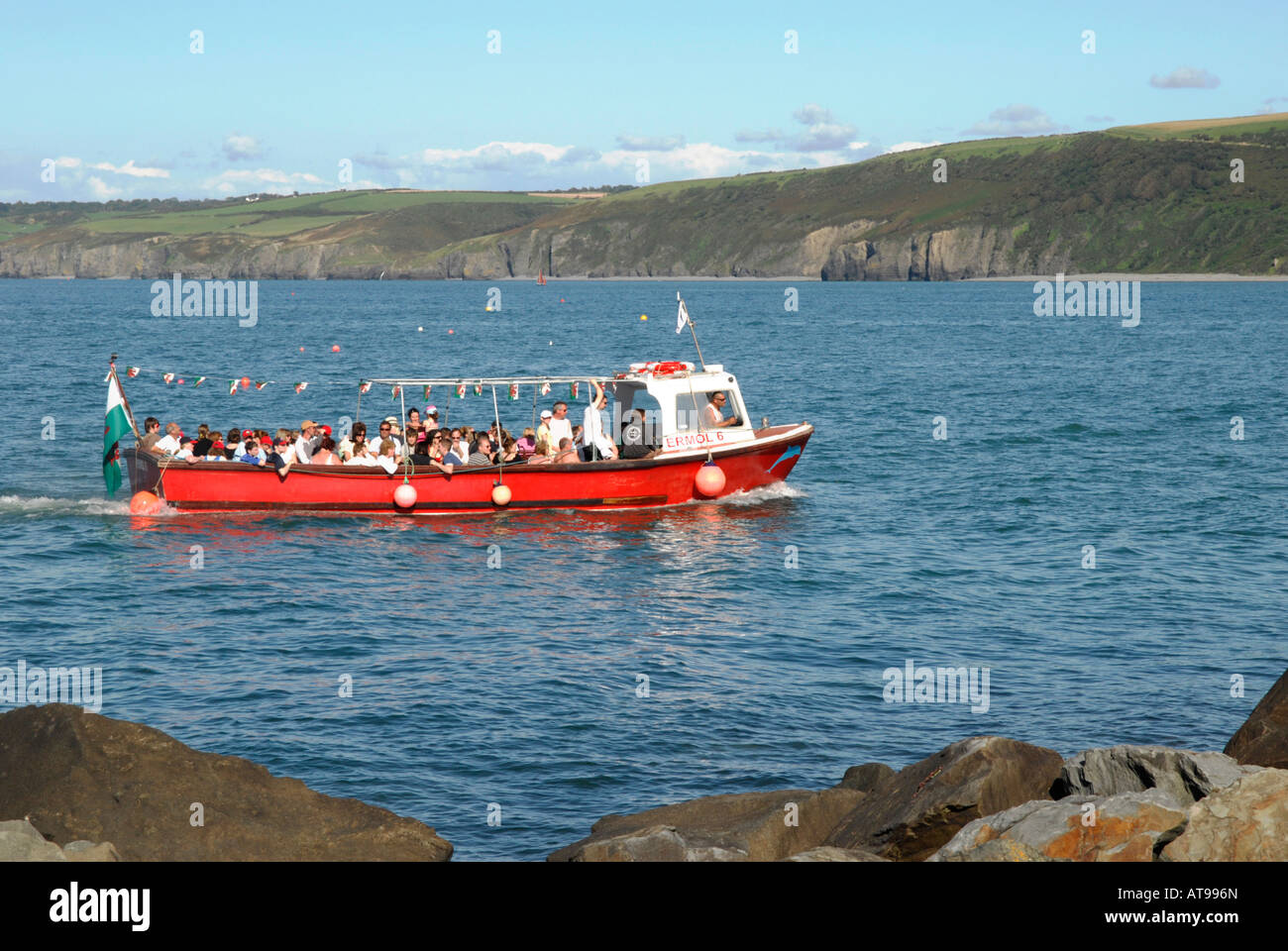Wildbeobachtungen Boot in Newquay, Mitte Wales Stockfoto