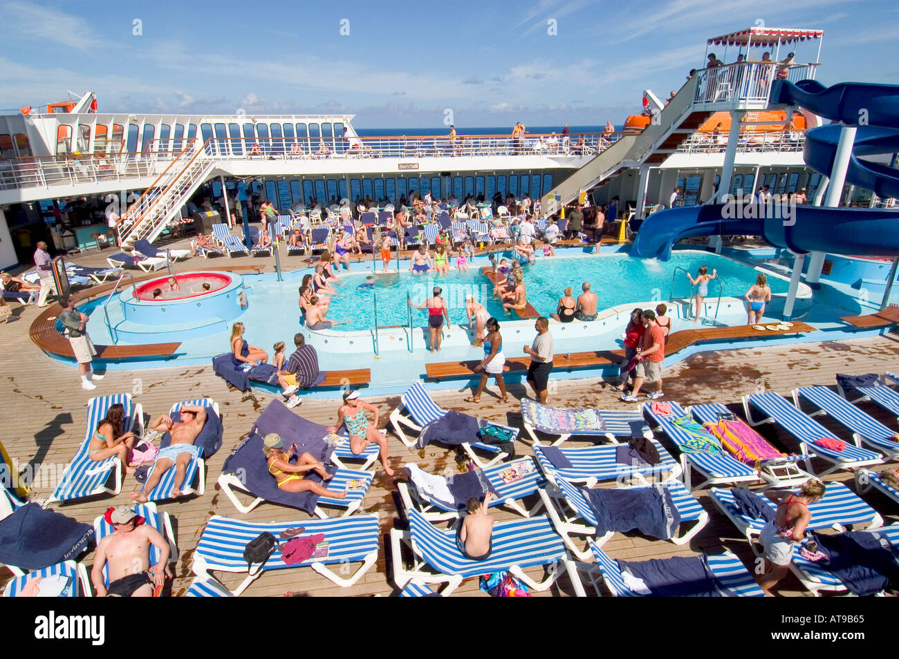 Unternehmungen mit der Familie an Bord der Carnival Cruise Schiff Fantasy von Port Canaveral Florida zu den Bahama-Inseln Stockfoto