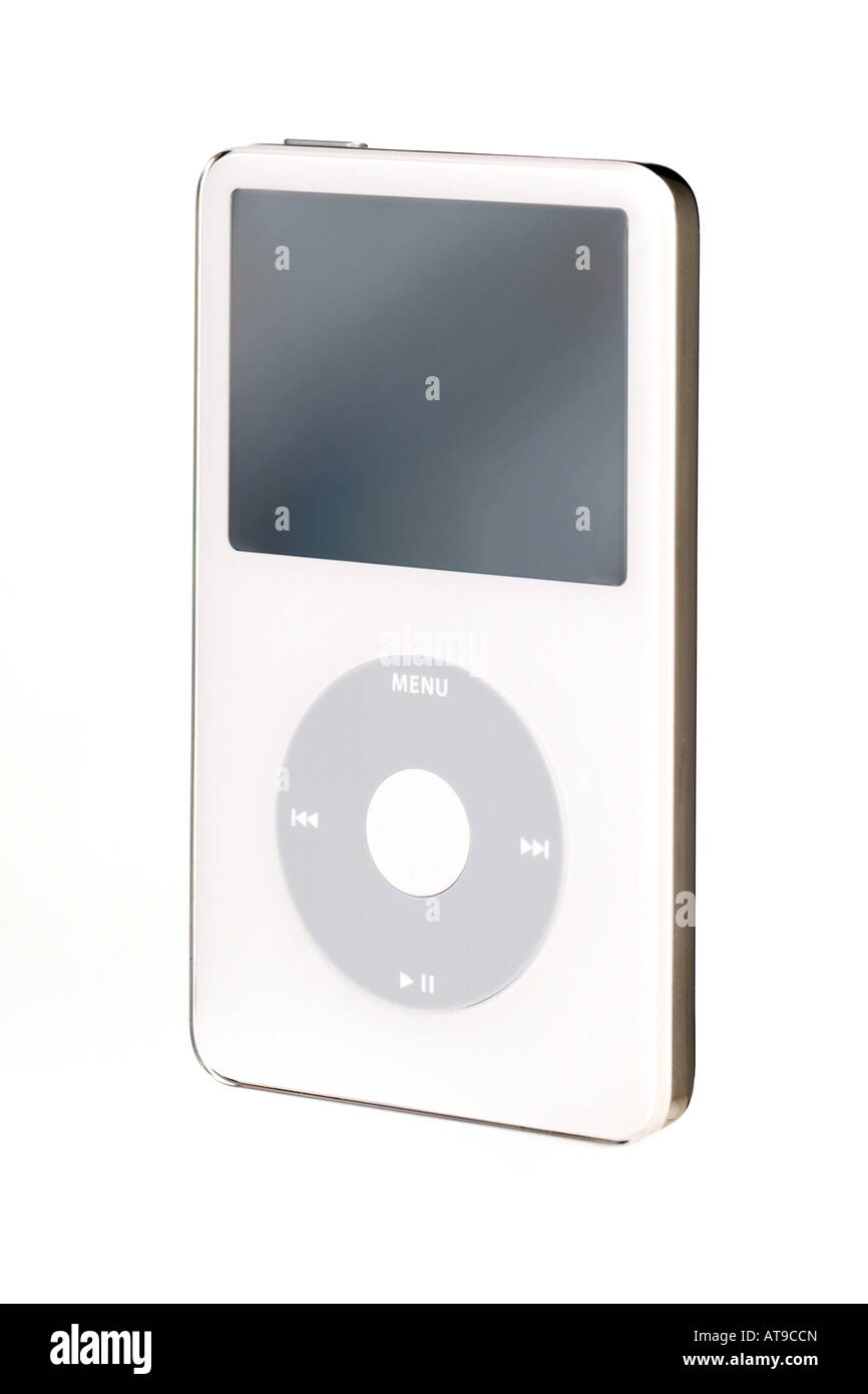 Studioaufnahme von einem weißen i-Pod auf weißem Hintergrund Stockfoto