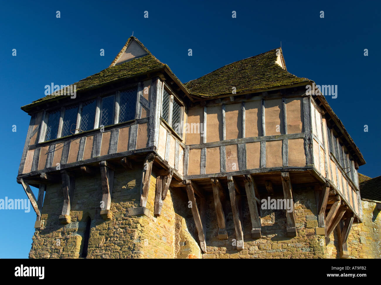 Stokesay Schloß Shropshire England befestigten 13. Jahrhundert Herrenhaus, jetzt im Besitz von English Heritage Stockfoto