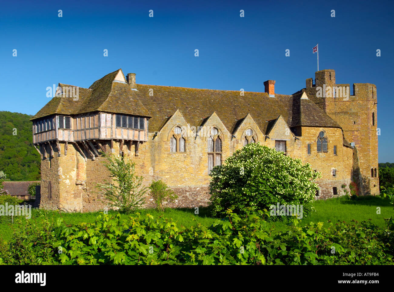 Stokesay Schloß Shropshire England befestigten 13. Jahrhundert Herrenhaus, jetzt im Besitz von English Heritage Stockfoto