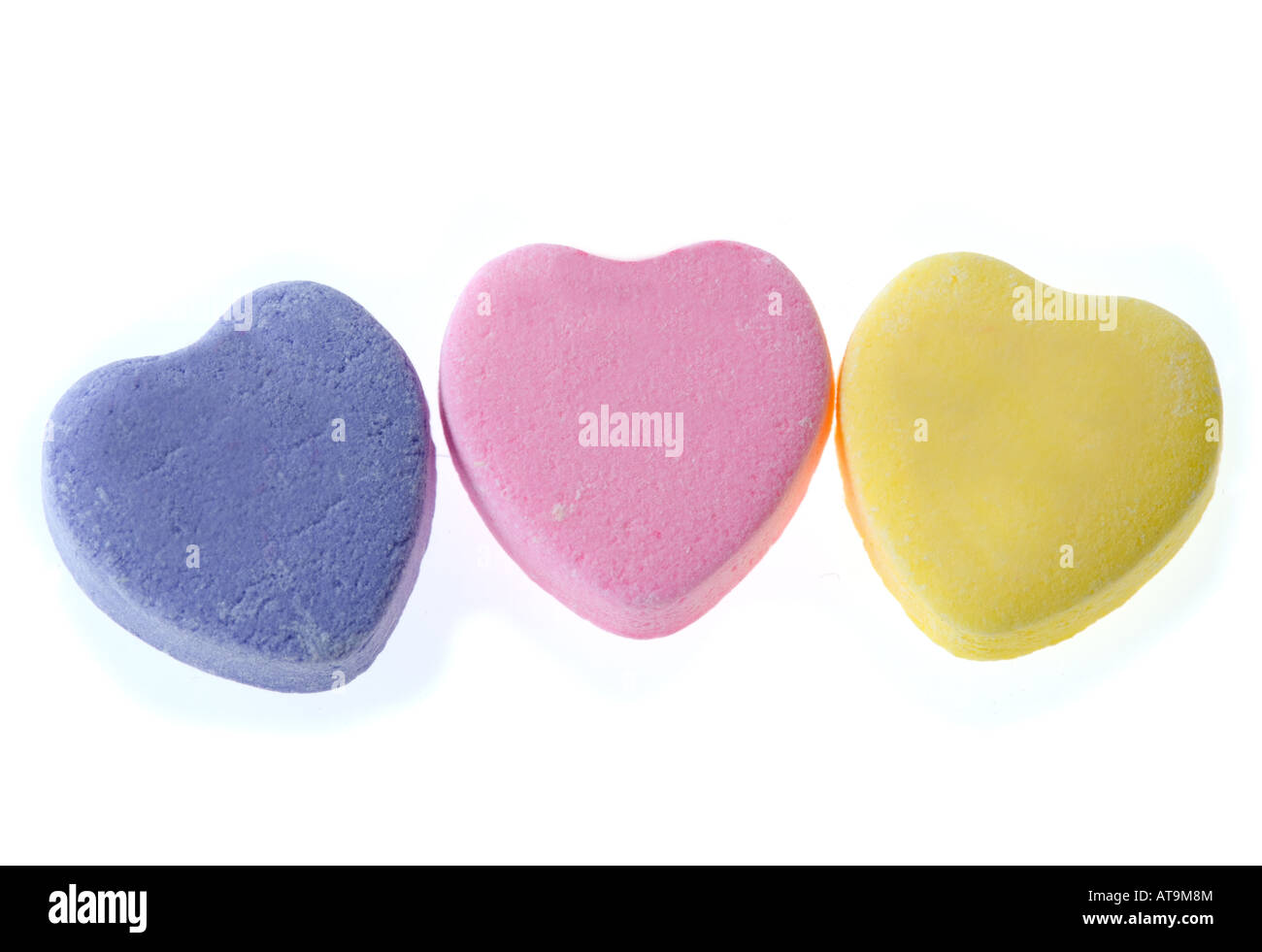 Drei Valentines Zuckerherzen mit keine Schrift für Designer Wahl leer. Stockfoto
