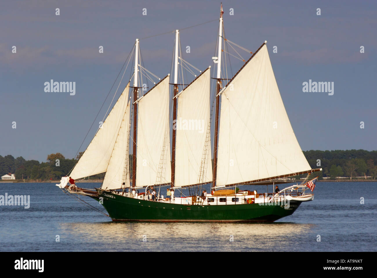 Der drei-Mast-Schoner-Allianz am Fluss York in Yorktown, Virginia Stockfoto