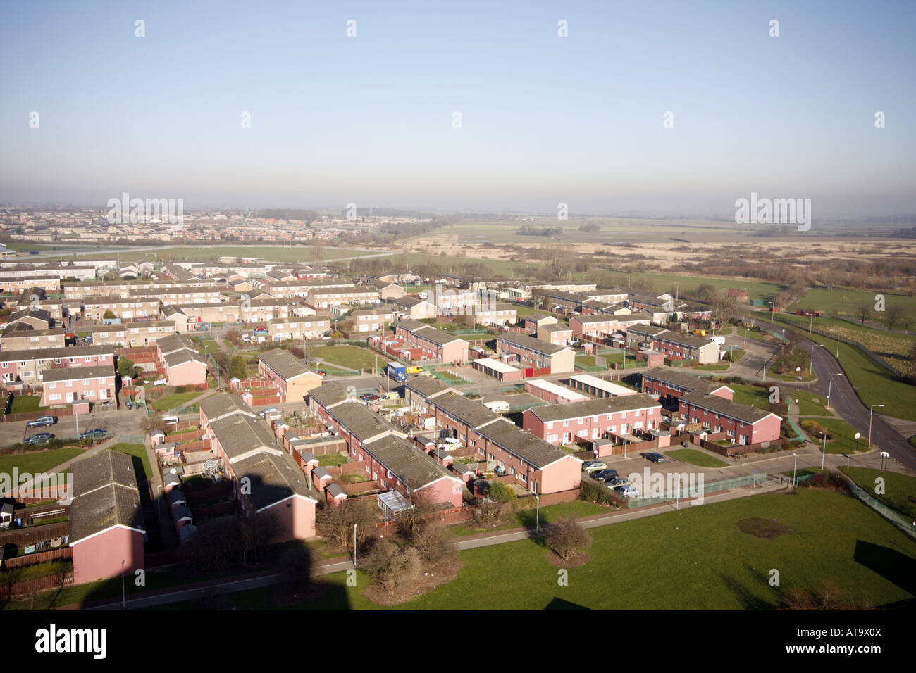 Luftaufnahme von Sozialwohnungen, Bransholme Bereich des Rumpfes Stockfoto