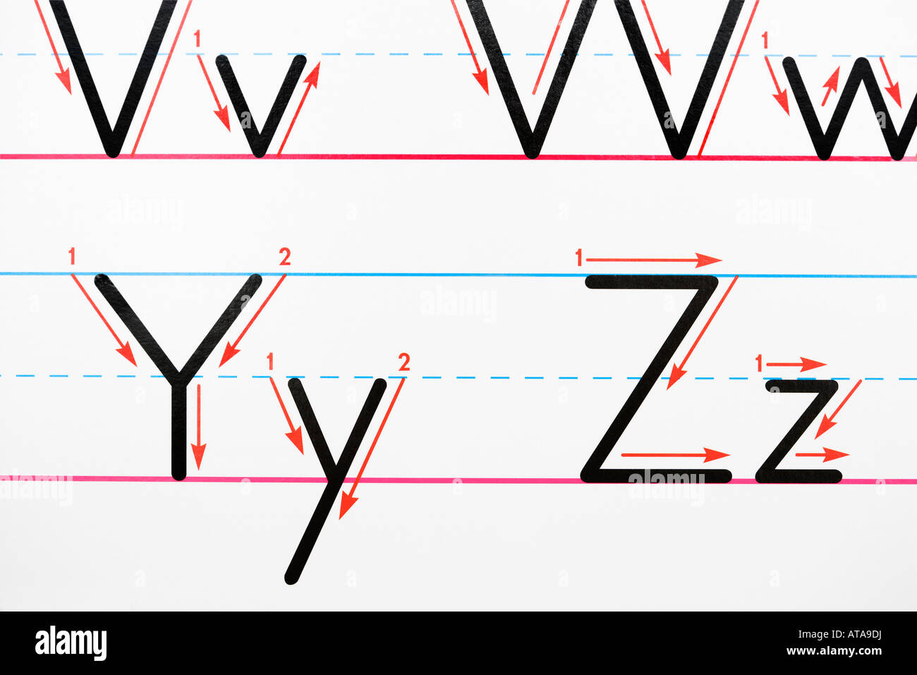 Alphabet Handschrift Übungsseite Stockfoto