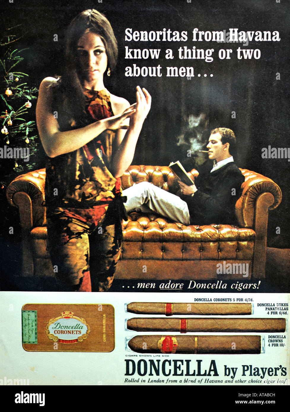 1960er Jahre Magazin Werbung für Spielers Doncella Zigarren Dezember 1966 für nur zur redaktionellen Verwendung Stockfoto