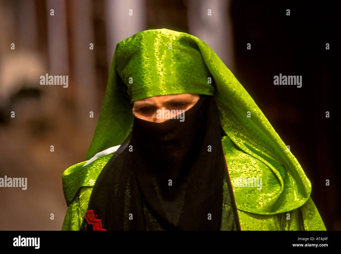 1, 1, marokkanische Frau, Marokkanisch, Frau, erwachsene Frau, tragen Schleier verhüllt, Kopfbedeckung, Fès el-Bali, Stadt Fes, Fes, Marokko, Afrika Stockfoto