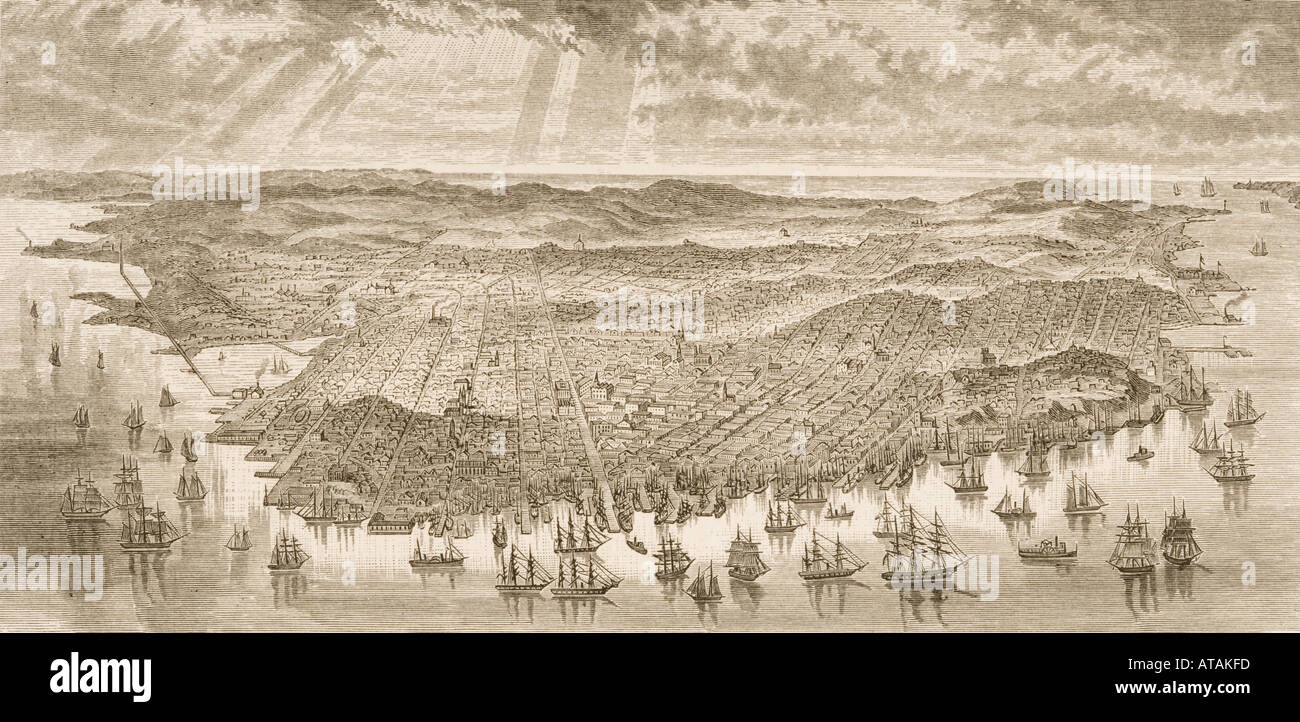 Aus der Vogelperspektive San Francisco Kalifornien 1875. Stockfoto