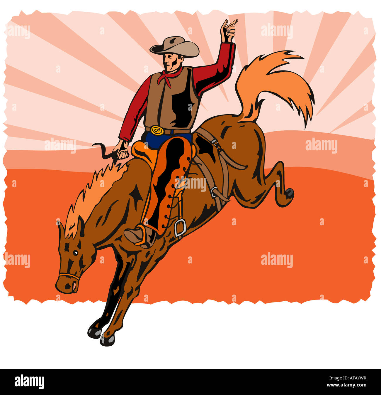 Rodeo Cowboy Reiten ein bucking bronco Stockfoto