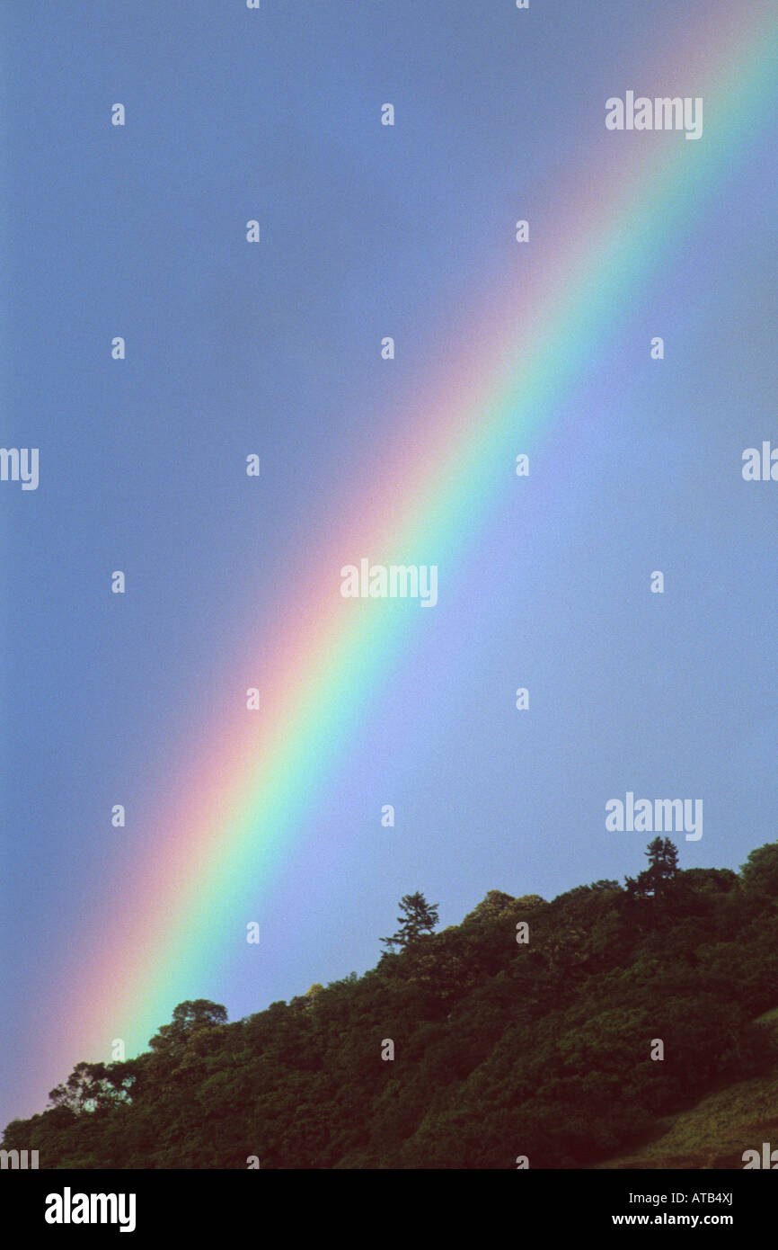 Regenbogen im Frühjahr Sturm in den Hügeln oberhalb von Anderson Valley in der Nähe von Booneville Mendocino County, California Stockfoto