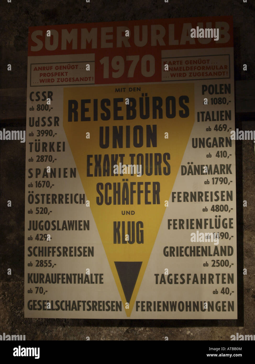 Urlaub-Liste und Preise, Ausstellung DDR, Deutsche Demokratische Republik Stockfoto