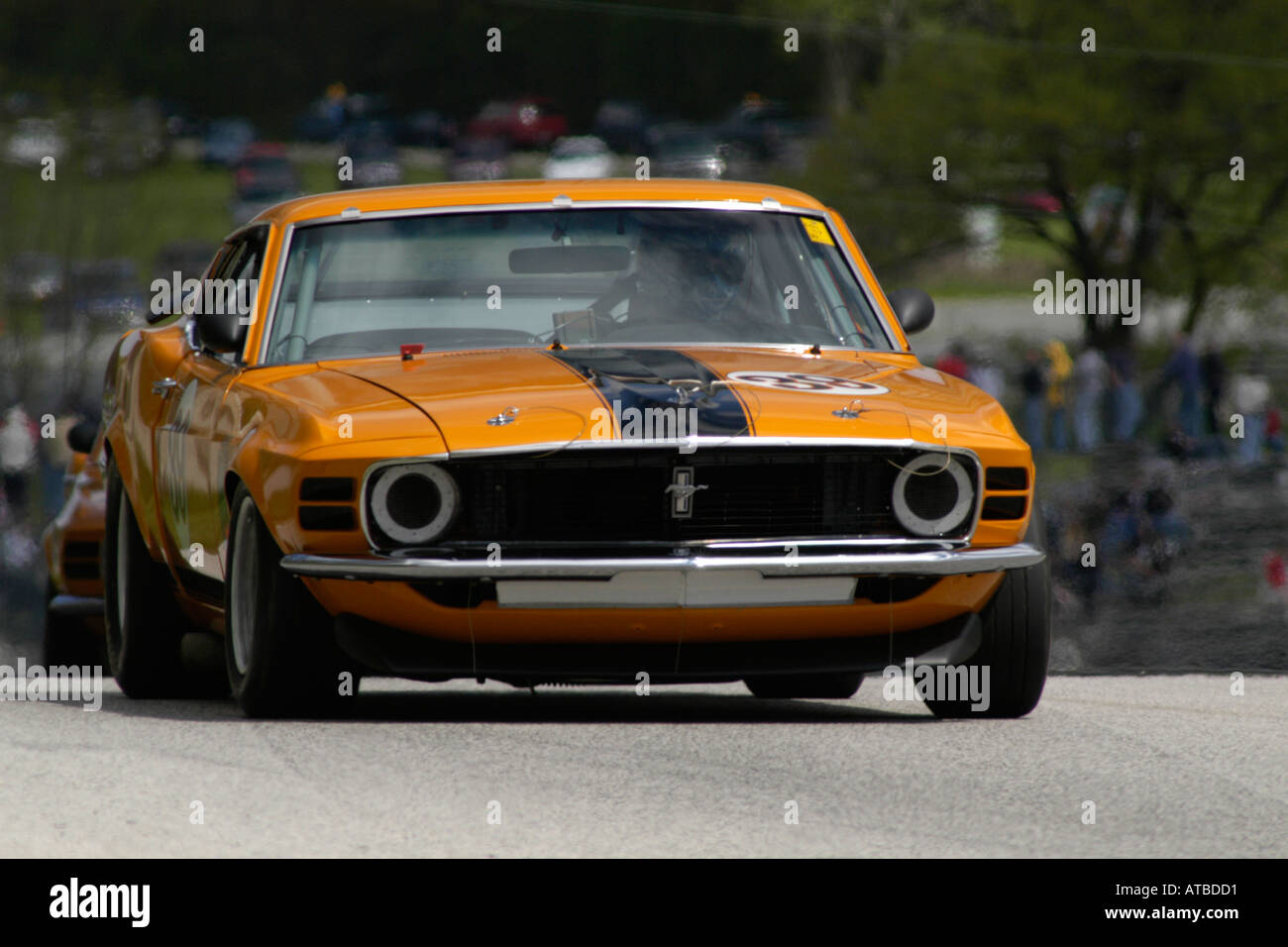 Die Hartwig 1970 Ford Mustang Boss 302 Teamrennen im SVRA Vintage GT Challenge in Road America 2004 Stockfoto