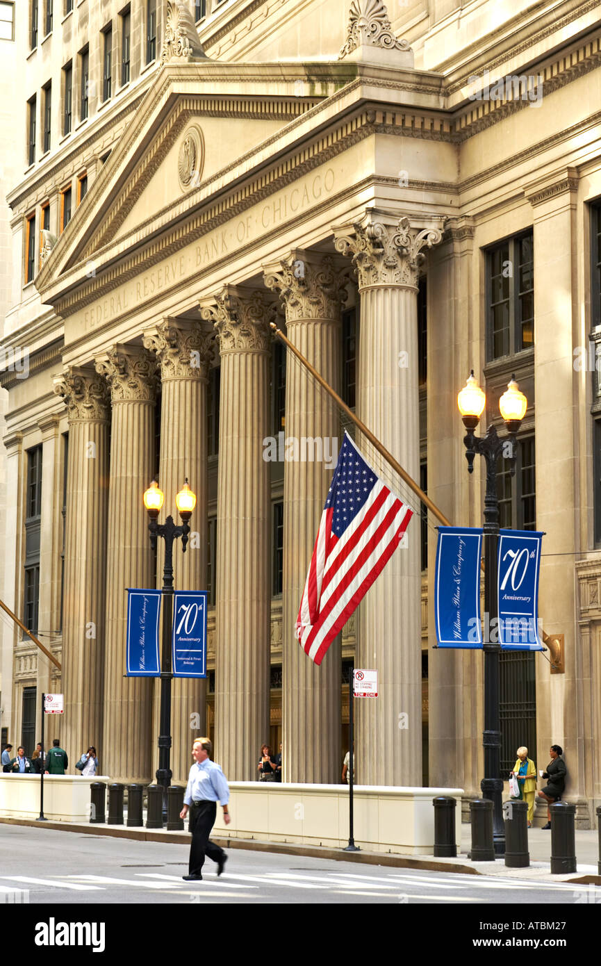 Chicago Illinois Federal Reserve Bank of Chicago im Financial District LaSalle Street Spalten stattliche Gebäude zu finanzieren Stockfoto