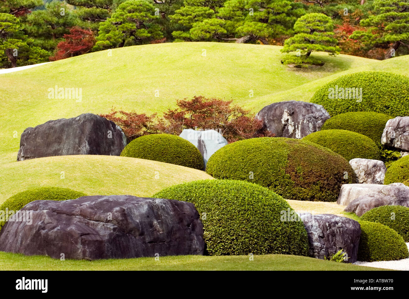 Detail der trockenen Landschaft Garten im berühmten Adachi Museum of Art in Japan Stockfoto