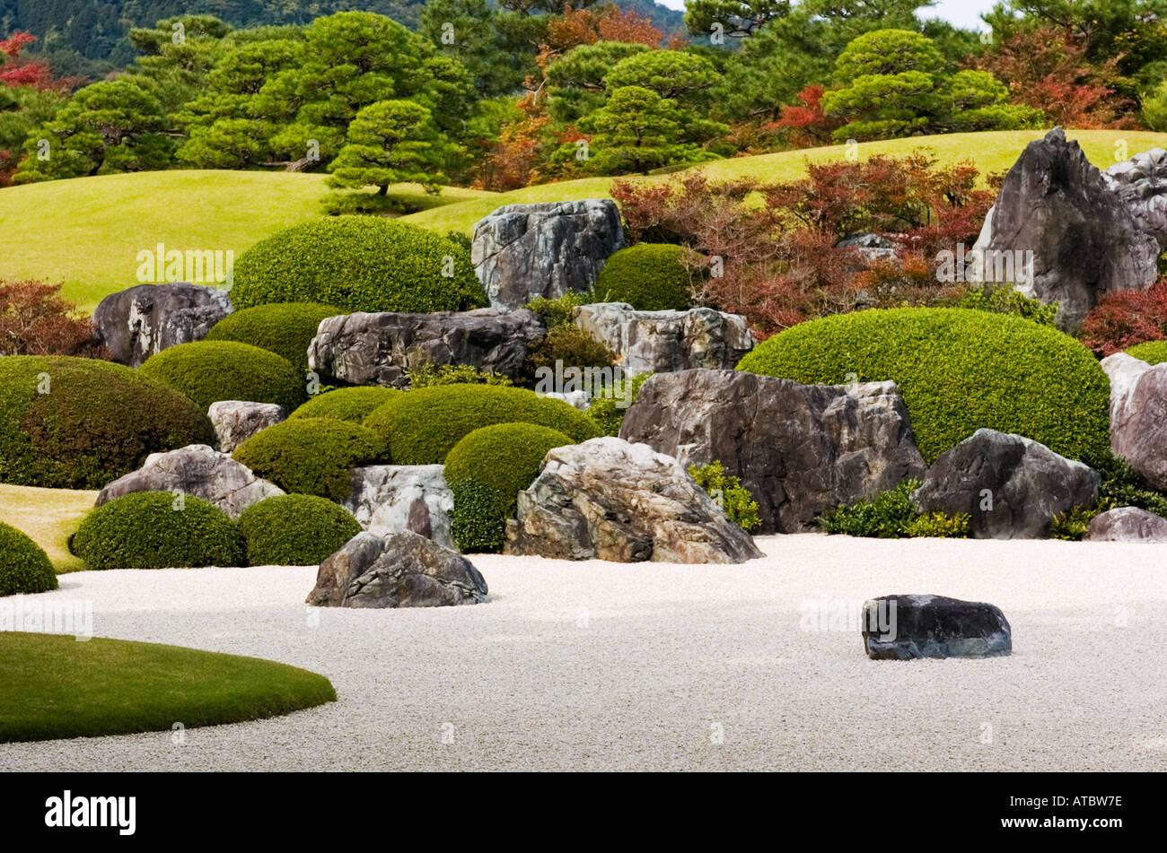 Detail der trockenen Landschaft Garten im berühmten Adachi Museum of Art in Japan Stockfoto
