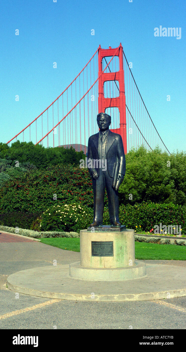 Statue von Joseph Straus Chefingenieur der Golden Gate Brücke San Francisco Kalifornien USA Stockfoto