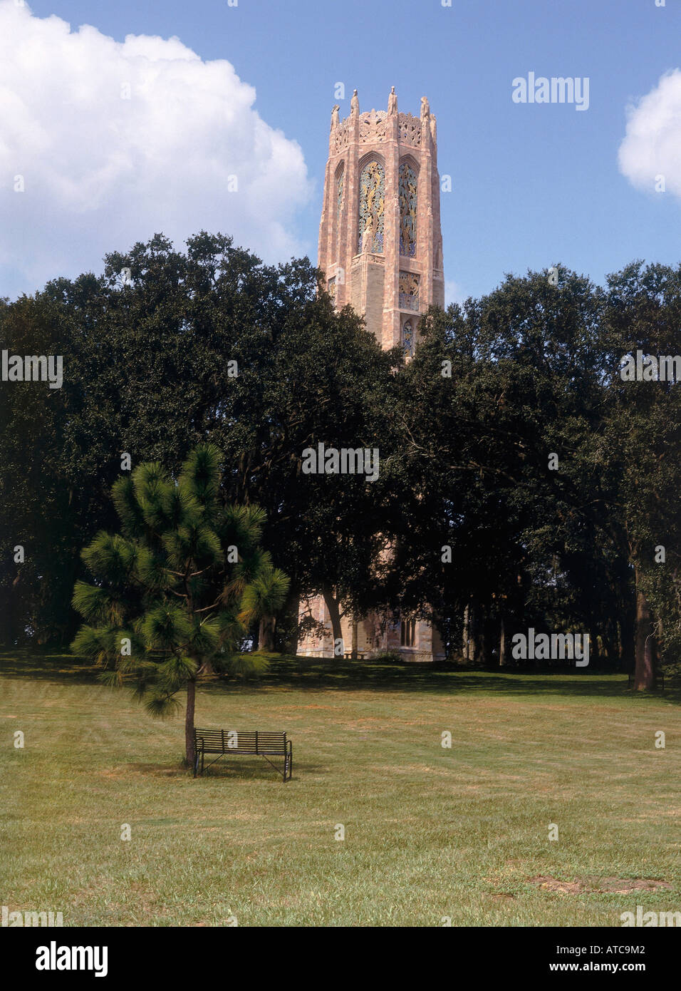 Der Glockenturm von Bok Tower Gardens erhebt sich über Bäume um ihn herum in der Ortschaft Lake Wales auf See Kissimmee Stockfoto