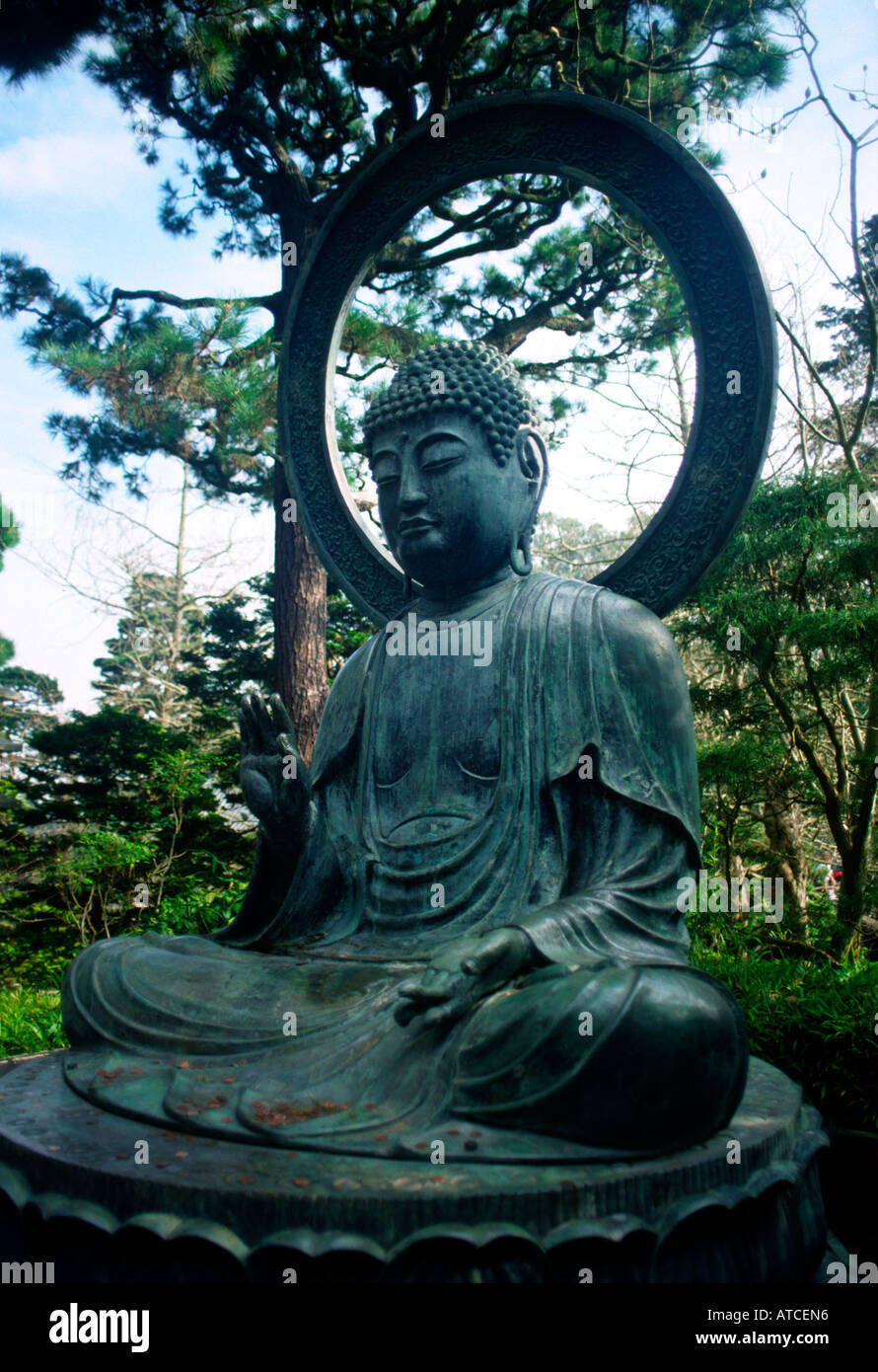 Buddha aus Tajami Japan, Japanese Tea Garden Golden Gate Park Statue Religion San Francisco Kalifornien, USA Stockfoto