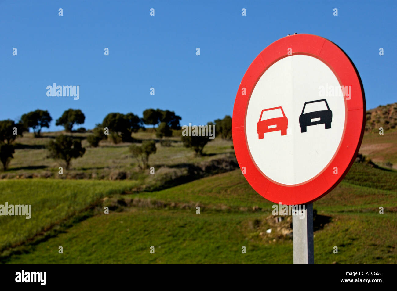 Keine Überholmanöver Straßenschild Stockfoto