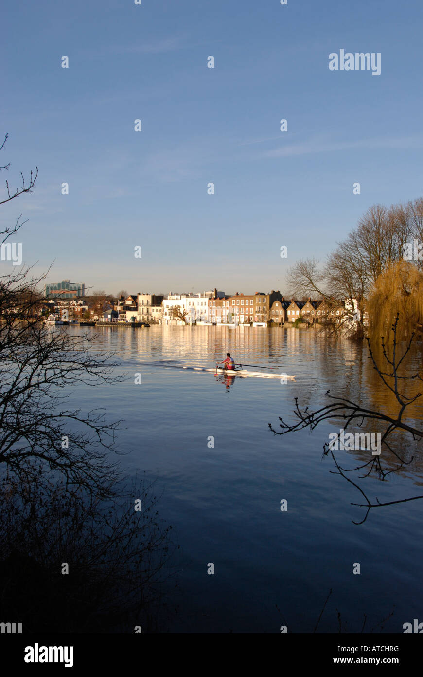 Ruderboot auf der Themse in der Nähe von Strand an der Green Chiswick London England Stockfoto