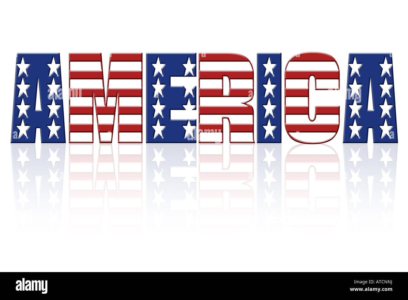 Amerika-Wort mit überlagerten amerikanische Flagge Sterne und Streifen-Muster Stockfoto