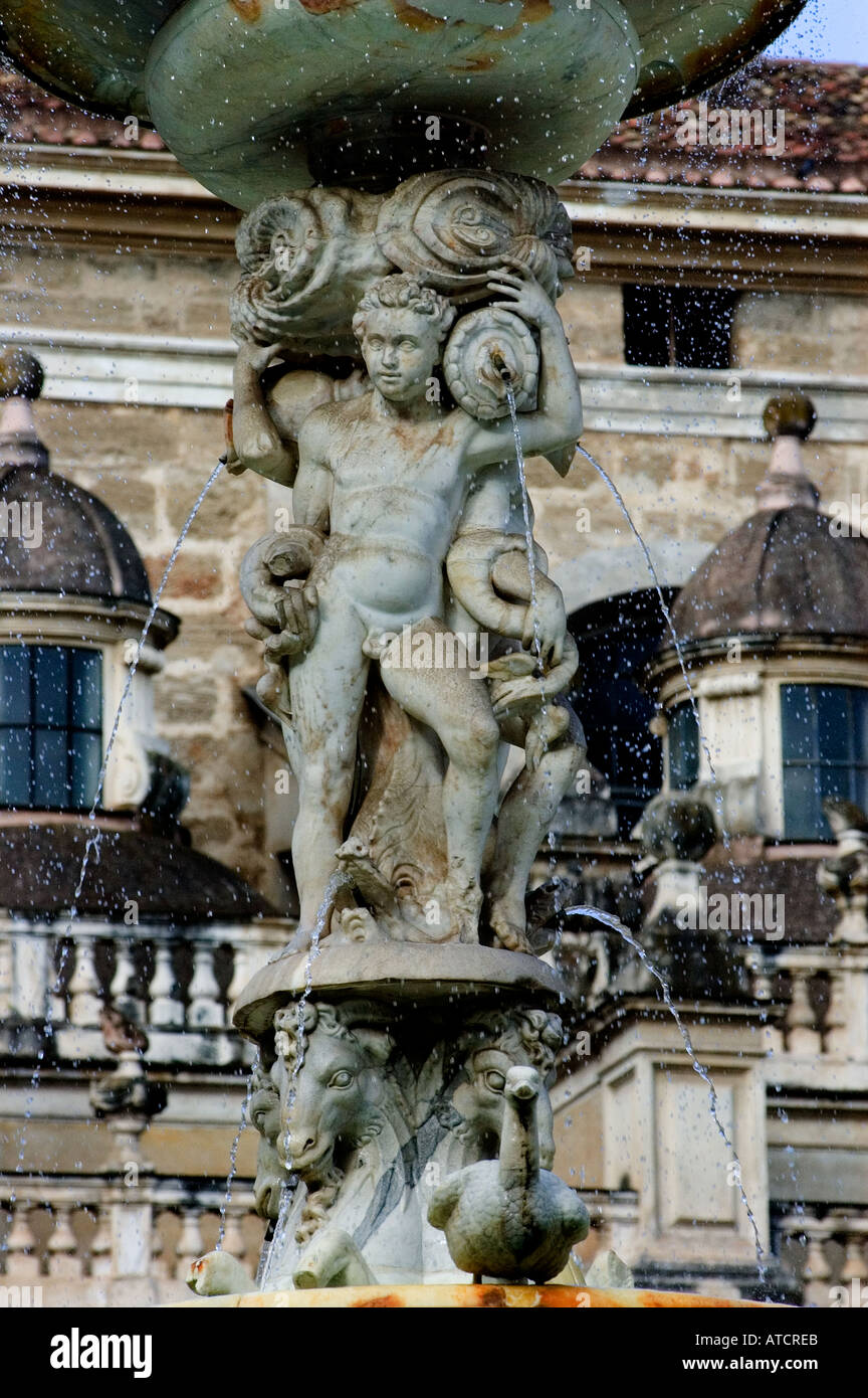 Praetorian Monumental Fountain in Piazza Pretoria, Historic Centre of Palermo, 1544 in Florence von Francesco Camilliani, Sizilien, Italien, Stockfoto